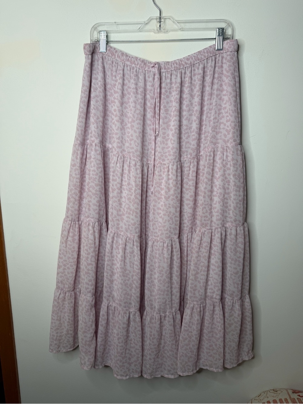 Aerie Pink Leopard Print Tiered Maxi Skirt XL Boho Cottagecore Pull On - Picture 5 of 8